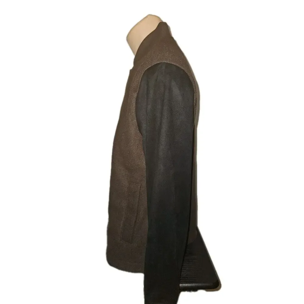 NWT! Banana Republic Mens Varsity Jacket Med Brown Black Colorblock Snap Button